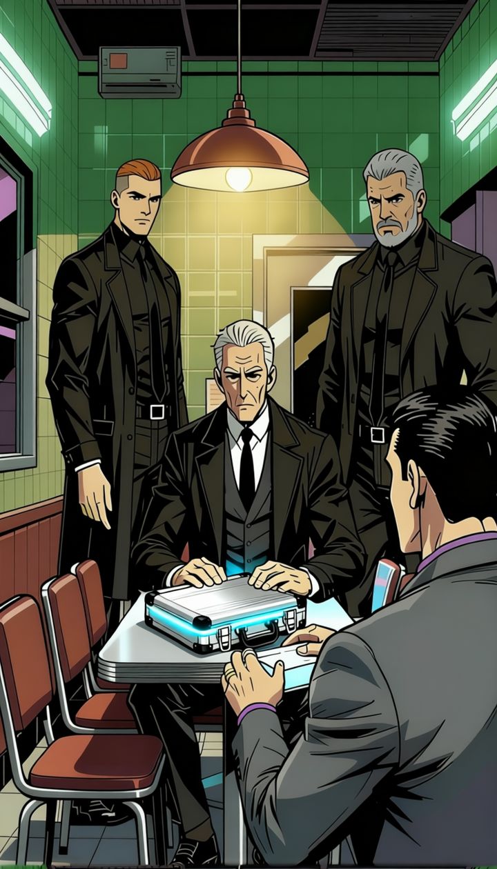 The Falco family around a steel case on a table