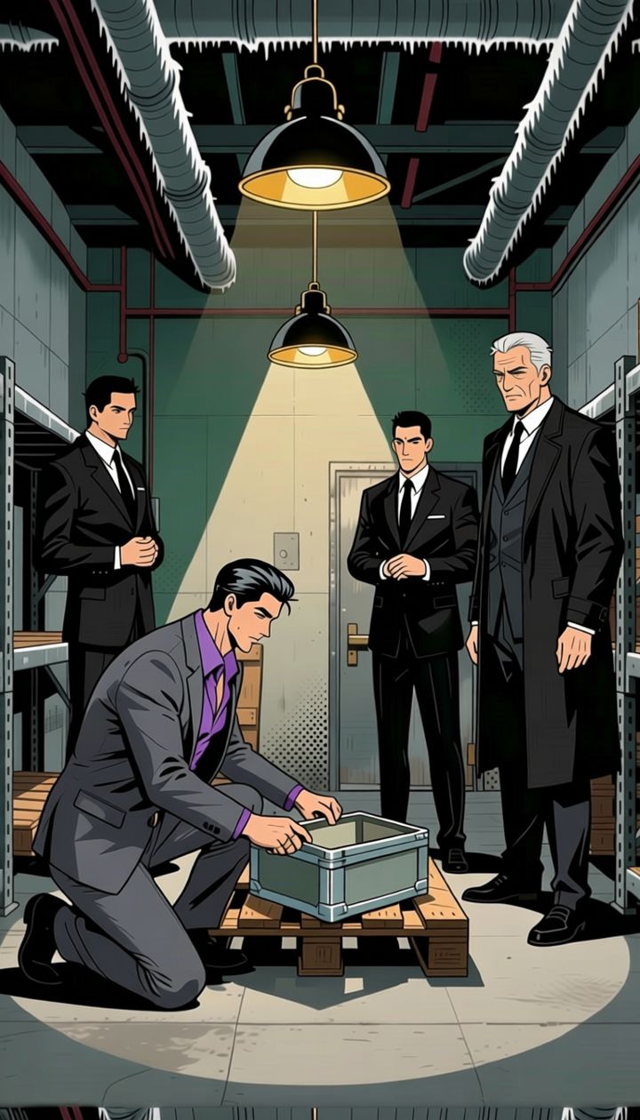 Julian opening the case for his father in cold storage
