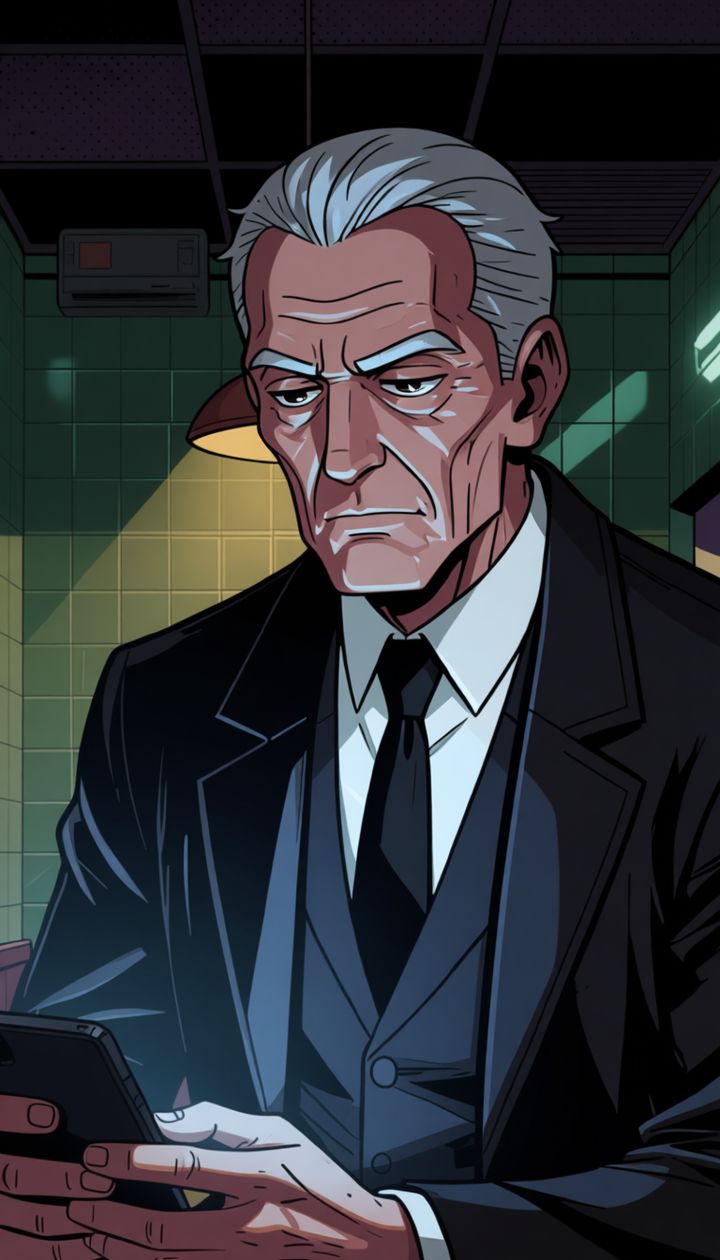 Don Falco, silver-haired, holding a phone