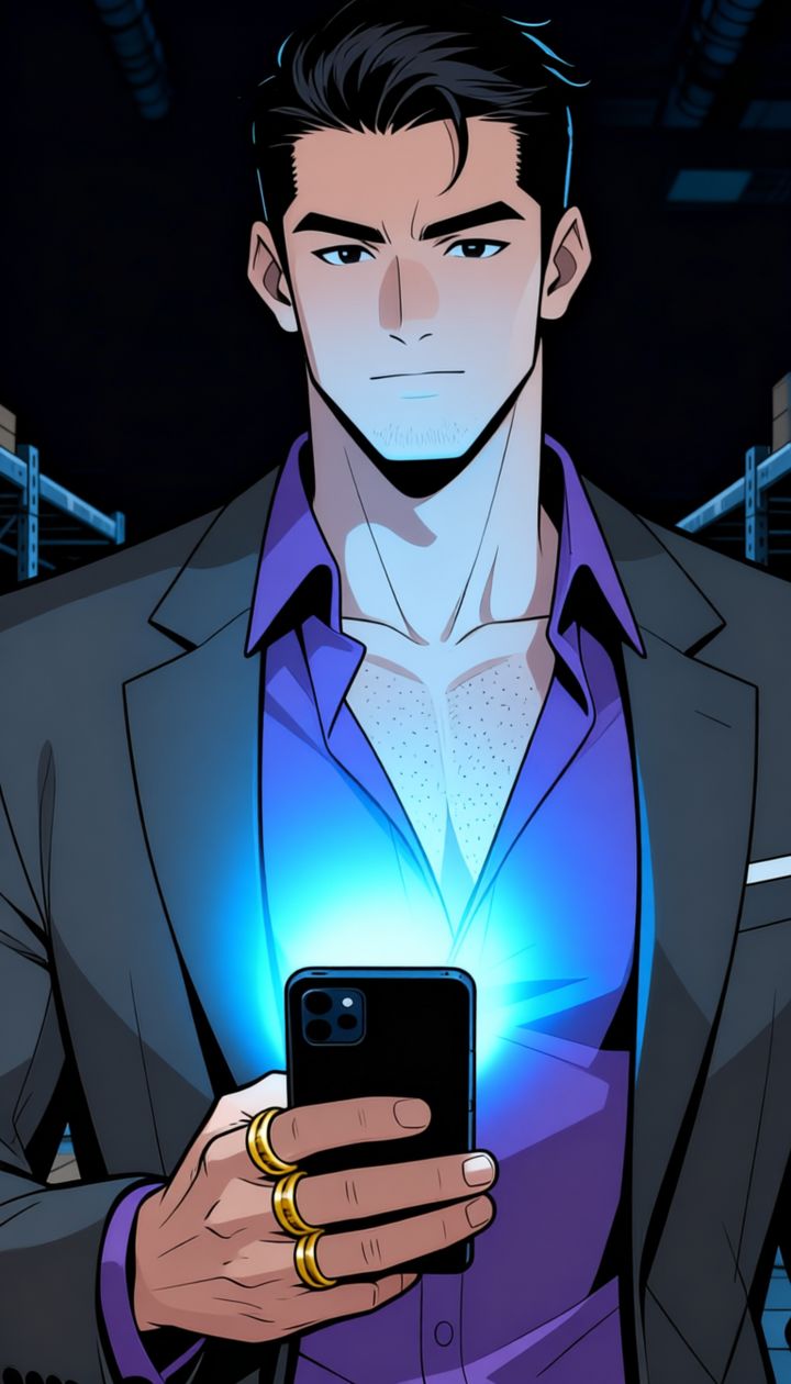 Julian lit from below by a phone screen